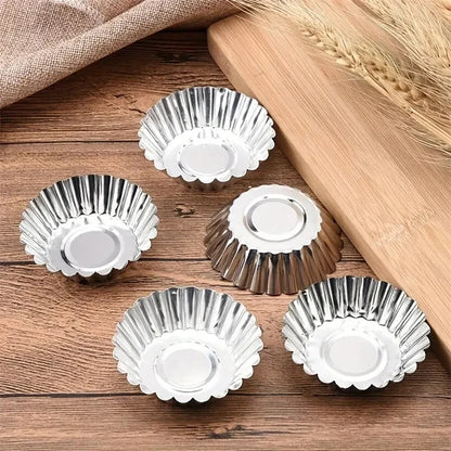 Reusable Non-Stick Aluminum Egg Tart Mold – Flower Shape Cupcake, Muffin, Pudding & Jelly Baking Cup Kitchen Tool