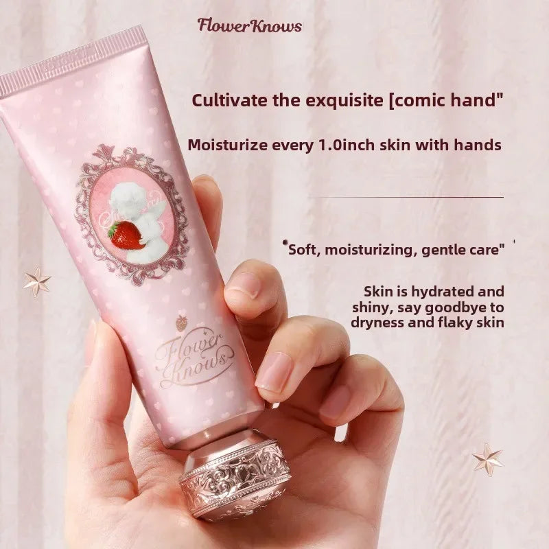 Flower Knows Strawberry Cupid Scented Hand Cream – Moisturizing & Nourishing Whitening Skin Care Lotion for Women 50ml
