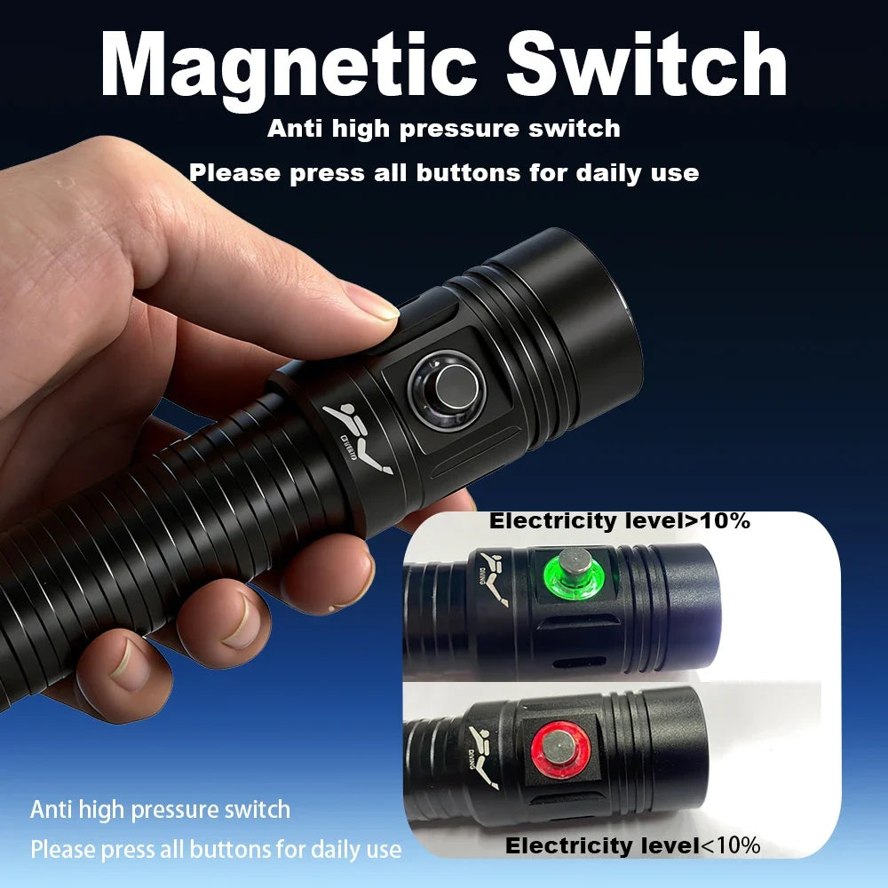 2026 Dive Flashlight - IPX8 Waterproof Rechargeable 18650 LED Scuba Diving Torch with 50M Range
