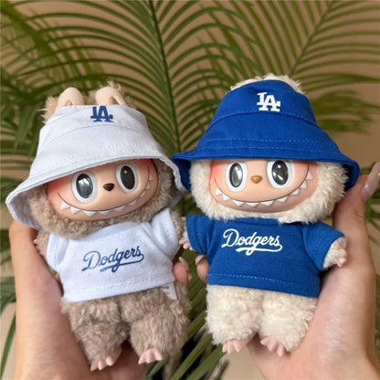 Labubu 15-17cm Doll Sports Outfit – LA Baseball & Trendy Tennis/Badminton Clothing, T-Shirt & Cargo Pants Set