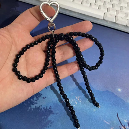 Cute Pearl Beaded Bowknot Keychain — Metal Bow Pendant Bag Charm for Women & Girls