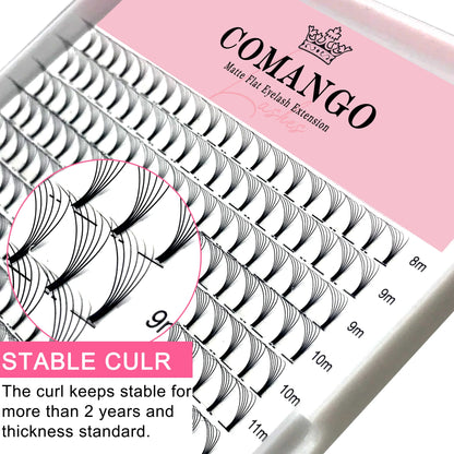 CoMango Wispy Premade Volume Lash Fans – 3-10D Individual Short Stem Faux Mink Russian Eyelash Extensions, 320 Fans