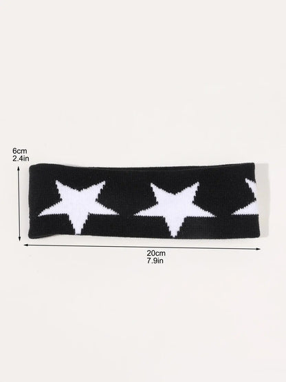 Black & White Star Headbands - Soft Non-Slip Hair Wraps for Women & Girls Yoga Workout & Fashion Accessory