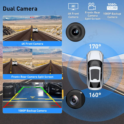 XGODY 11.3" 4K Dash Cam – Wireless CarPlay, Android Auto, ADAS, GPS, Bluetooth, AUX DVR