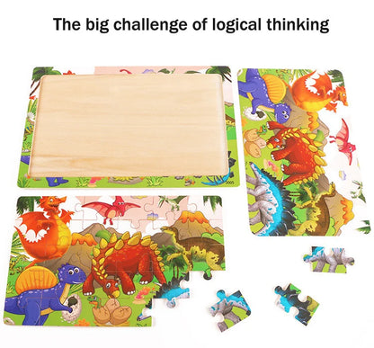 30PCS Montessori Wooden 3D Cartoon Animal Puzzle – Educational Jigsaw Board Game for Kids