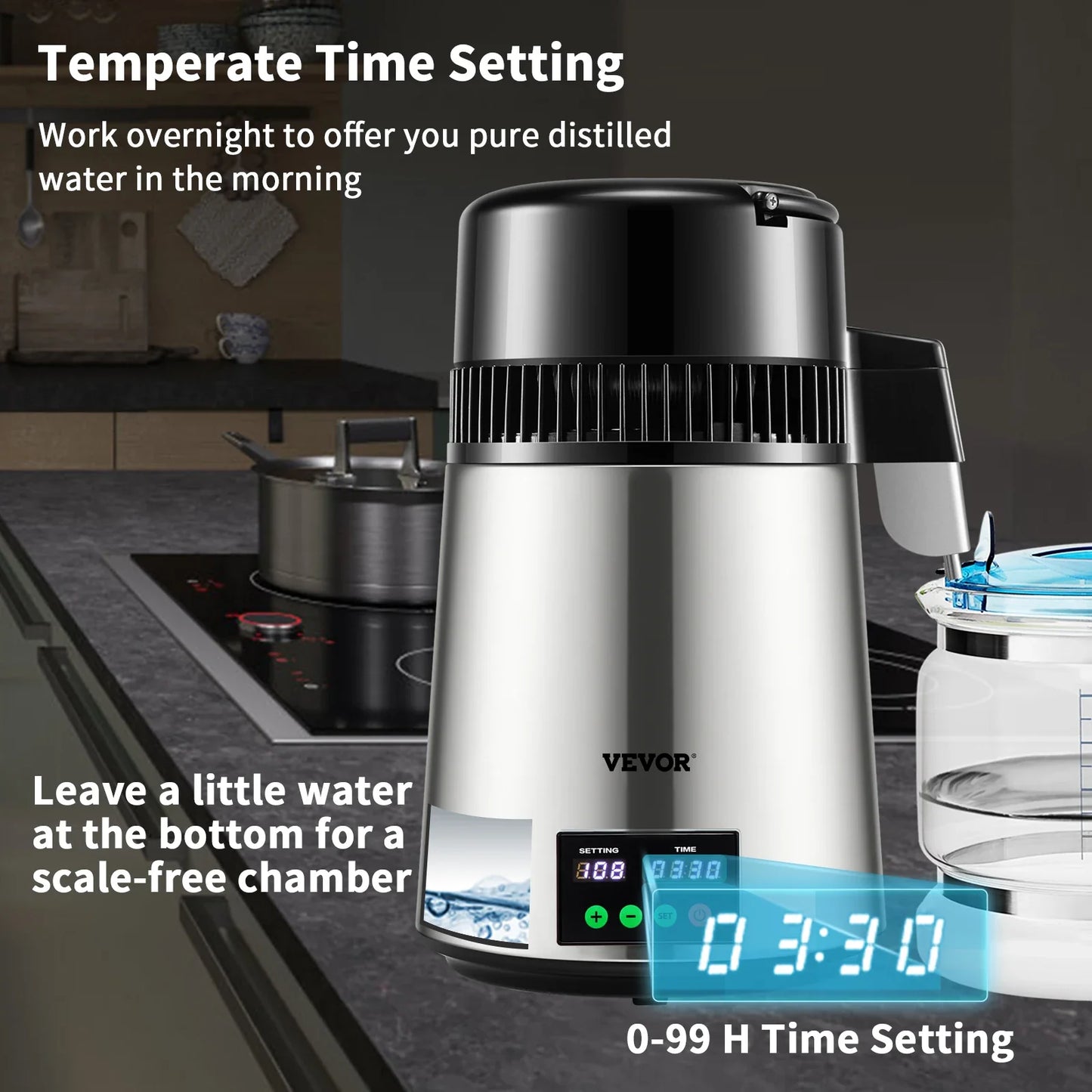 SucceBuy 4L Water Distiller – Home Purifier with 1L/H Distilling Speed & Touch Screen