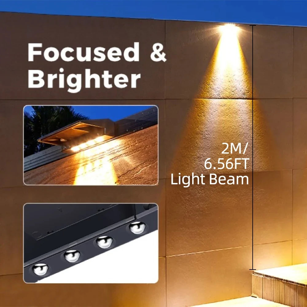 2 Pack Solar Wall Lights - 4 LED Waterproof Outdoor Fence, Deck & Pathway Lighting for Yard