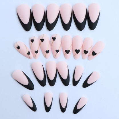 ARTAUG 24PCS Medium Stiletto Pink Press On Nails – Full Cover Fake Nails with Love Design, Handmade Nail Set