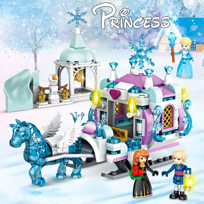 Princess Luxury Ice Castles Playground House Building Blocks Set - Winter Snow Horse Figures Toy for Girls, DIY Gift