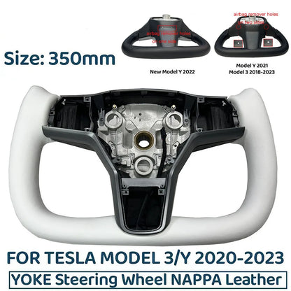 350mm Heated Yoke Steering Wheel – Custom NAPPA Leather Accessory for Tesla Model 3/Y (2018–2024)