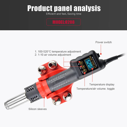 JCD Micro Hot Air Gun 8208 – 750W Soldering & Welding Rework Station, LCD Display All-in-One Heat Gun for BGA & IC Soldering