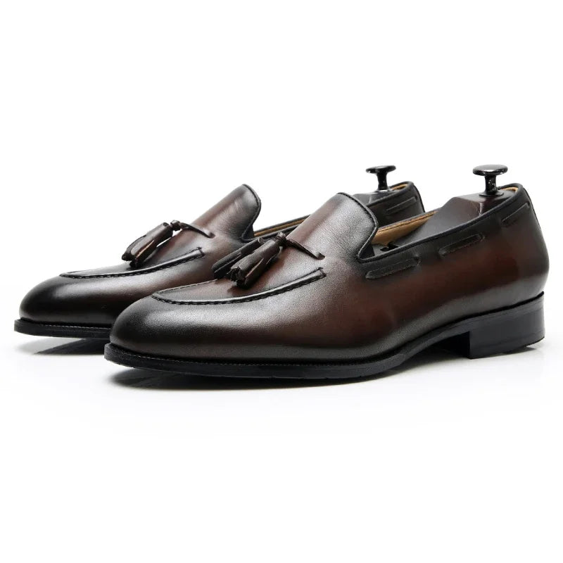 Men’s Genuine Leather Tassel Loafers - Vintage Slip-On Casual Social Dress Shoes Size 37-45