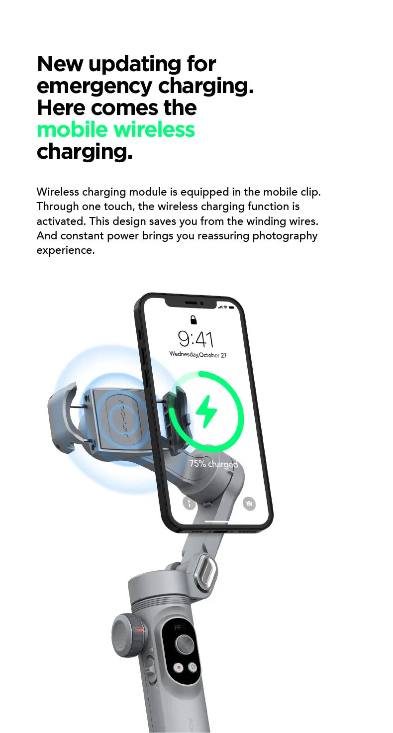 Handheld 3-Axis Gimbal Stabilizer – Smart X Pro for Smartphones, Wireless Charging, OLED Display, LED Light & Focus Wheel