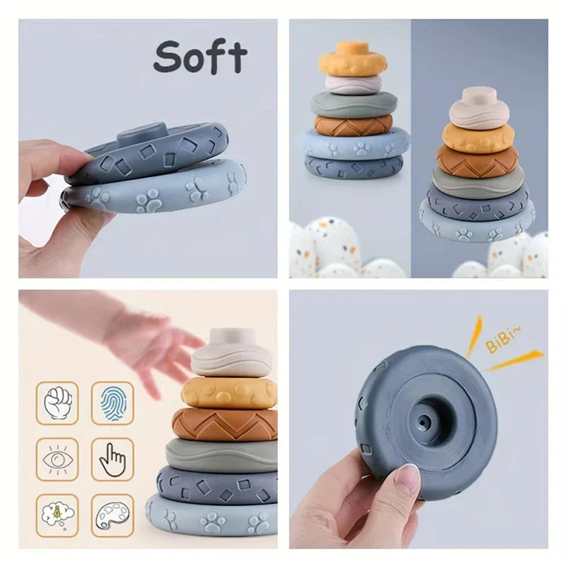 Baby Montessori Sensory Development Set – Koala & Rabbit Stacking Tower, Fine Motor Skills Learning Toys