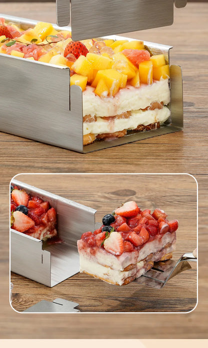 Tiramisu Removable Cake Mold Set — Stainless Steel Stand, Long Tray & Shovel Tool for Baking, Kitchen Accessories