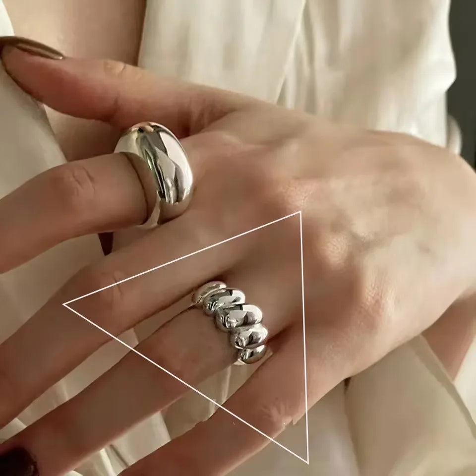 VENTFILLE 925 Sterling Silver Adjustable Ring – Vintage Hollow Line Punk Hip Hop Couple Jewelry