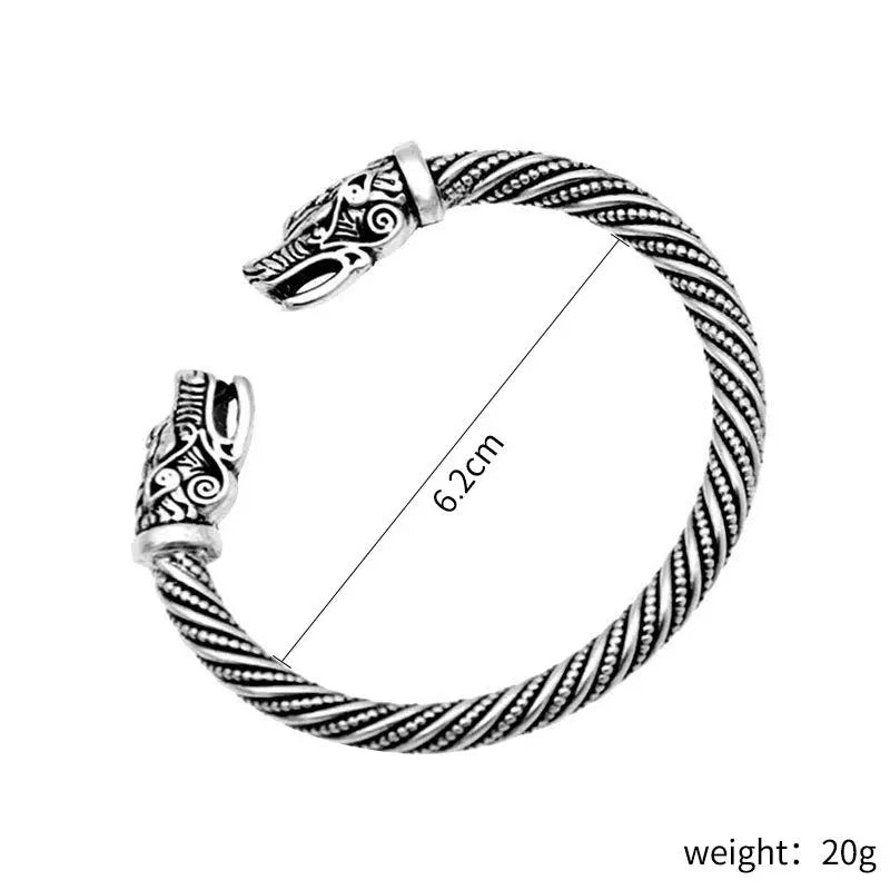 Vintage Viking Double-Headed Wolf Bracelet – Adjustable Twist Design Men's Fashion Punk Jewelry Accessory