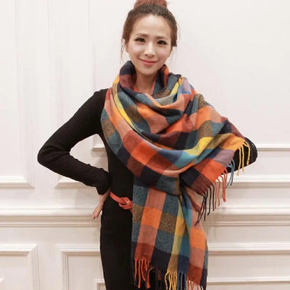 Winter Female Lattice Imitation Cashmere Scarf | Fashionably Thick & Warm Shawl