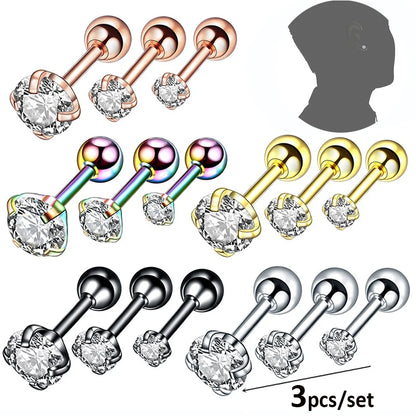 20G Titanium Stud Earrings – Hypoallergenic Tiny Cubic Zirconia Screw Back Cartilage & Tragus Piercing Jewelry