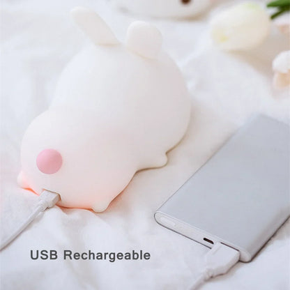 RGB Touch Sensor Rabbit Night Light – 16-Color USB Rechargeable Silicone Bunny Lamp, Kids’ Nightlight & Festival Gift