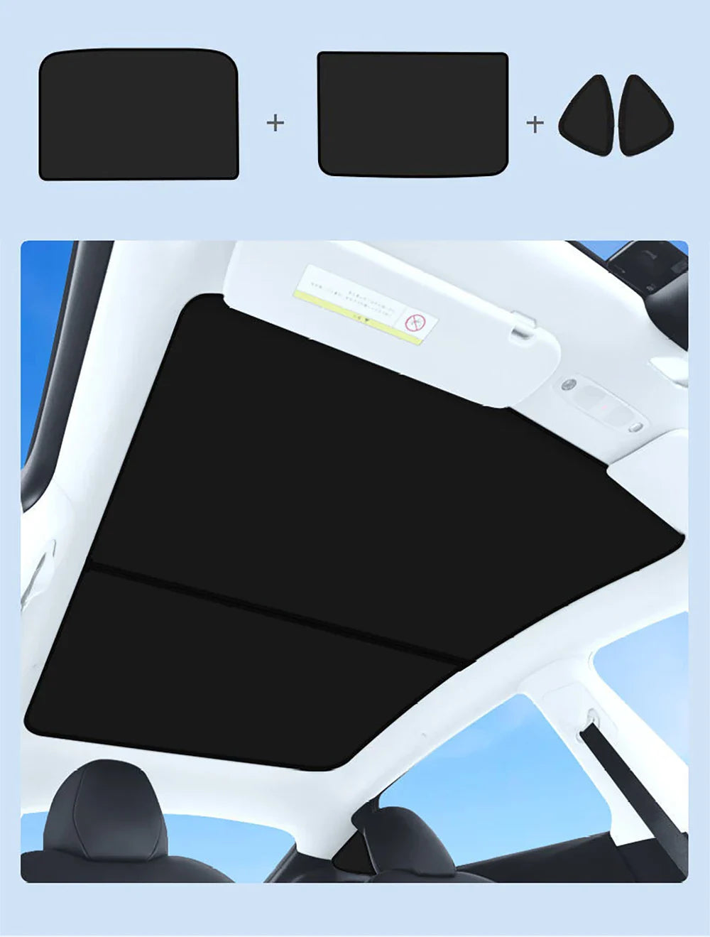 Split Sunshade for Tesla Model 3 (2017-2023) & Model Y – Front & Rear Sunroof Windshield Skylight Glass Roof Cooling Shade