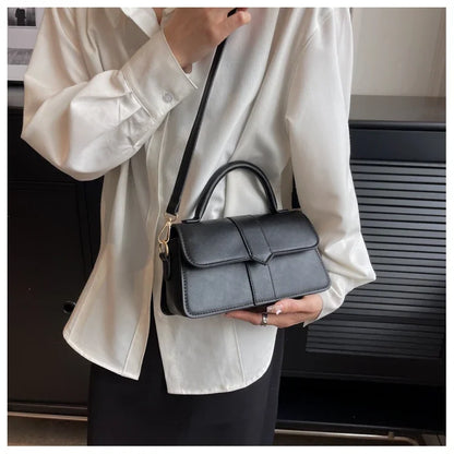 PU Leather Shoulder Bag for Women – Fashion Crossbody Vintage Underarm Square Satchel Handbag (Black)