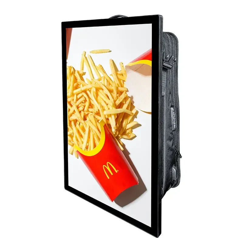 27-Inch Portable Backpack LCD Billboard – High Brightness Outdoor Advertising Display Screen with Large Storage Media Player