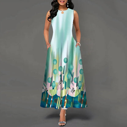 Women’s Loose Floral Vintage Maxi Dress – Ruffled Hole Summer Camis Big Size Elegant Party Dress