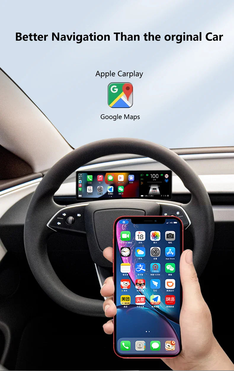 Carbar 8.8" Smart Dashboard Touch Screen – Wireless CarPlay & Android Auto for Tesla Model 3 & Y, Free Air Vent Camera