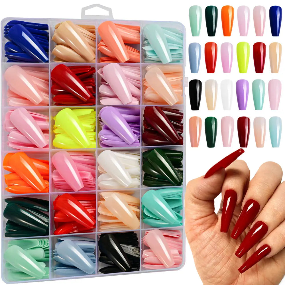 576PCS Colorful Press-On Fake Nails Set – Black & Red Oval/Square Short Full Cover Nail Tips for Salon-Style Nail Art