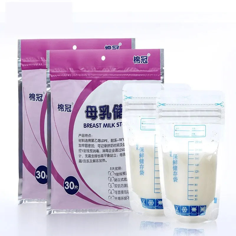 250ml Self-Standing Breastmilk Storage Bags: No-Leak Freezer Bags for Baby Food - BPA-Free, Safe Feed Containers, Pack of 30pcs