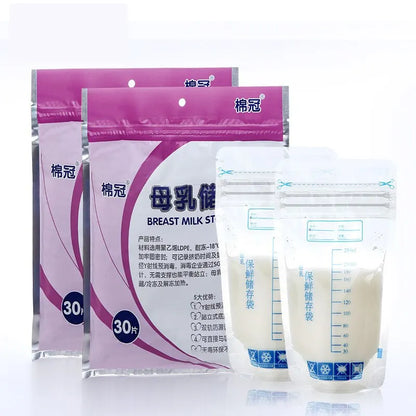 250ml Self-Standing Breastmilk Storage Bags: No-Leak Freezer Bags for Baby Food - BPA-Free, Safe Feed Containers, Pack of 30pcs