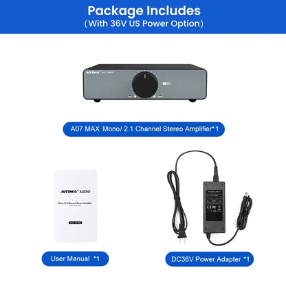 AIYIMA A07 MAX 2-Channel Class D Amplifier – 300W x2 TPA3255 Home Audio Stereo Amp, Bridgeable Mono 600W Power Speaker System