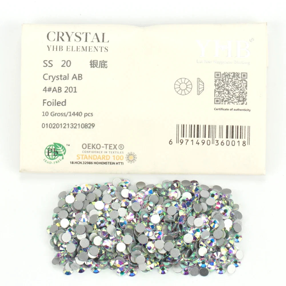 YHB Cold Fix Crystal Flatback Rhinestones - Silver Back Non Hotfix DIY Gems for Nail Art, Bags, Shoes, Garments & Phone Decoration