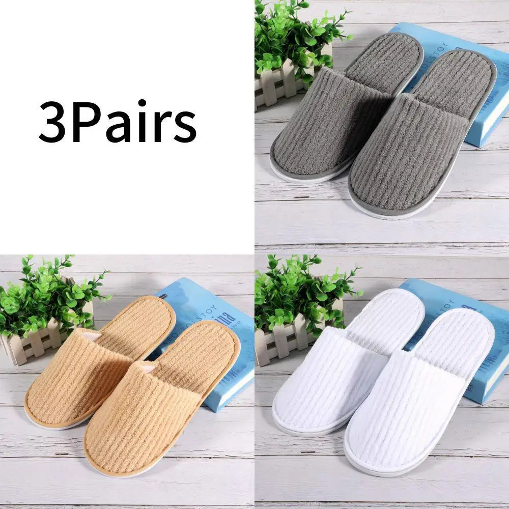 3 Pairs Set Non-Slip Closed Toe Disposable Hotel Slippers – Soft Indoor Guest & Travel Bathroom Slippers