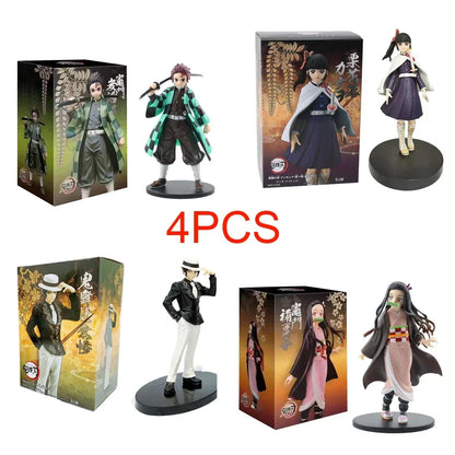 Anime Demon Slayer Kimetsu No Yaiba Action Figures – Tanjirou, Nezuko, Zenitsu & Inosuke PVC Model Toys