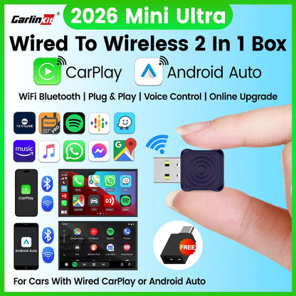 CarlinKit 5.0 Mini Ultra Wireless CarPlay & Android Auto Adapter – Plug & Play OEM Car Upgrade with WiFi & Bluetooth Auto Connection