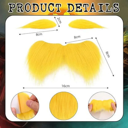 Halloween Orange Jumpsuit Costume - Yellow Moustache Cosplay Bodysuit for Kids & Adults