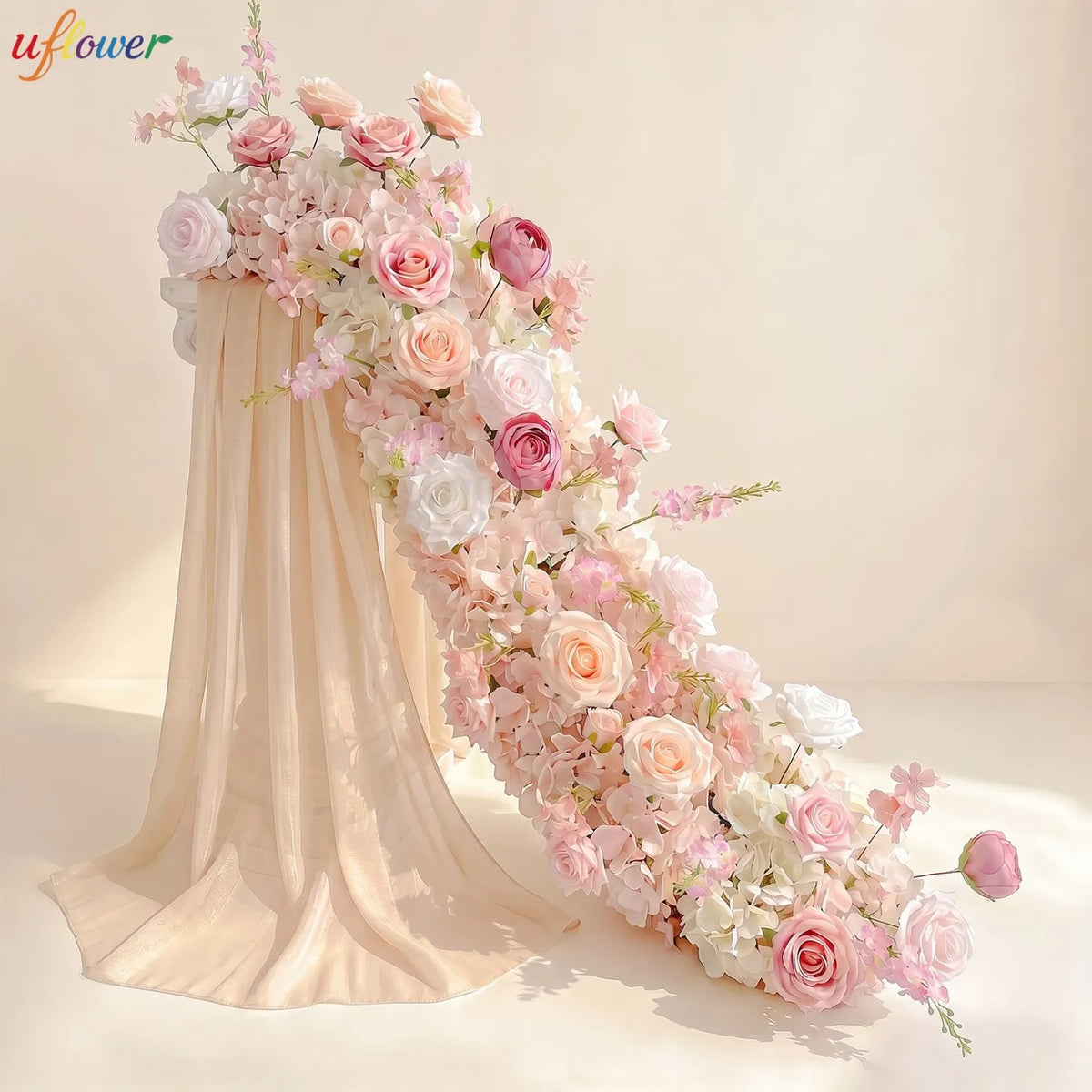 Pink Rose Wedding Flower Runner - Silk Floral Backdrop Decor for Tables, Events & Parties