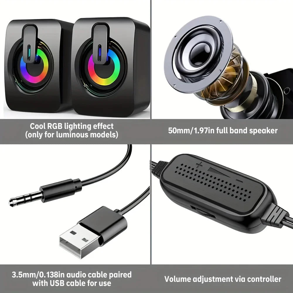 PC Computer Speakers with USB – HIFI Stereo Sound Box & Microphone with LED Light for Desktop
