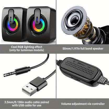PC Computer Speakers with USB – HIFI Stereo Sound Box & Microphone with LED Light for Desktop