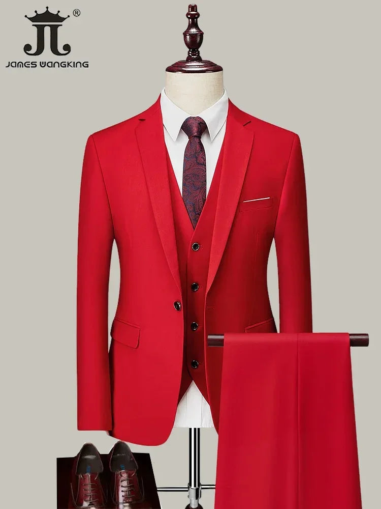 Men's 3 Piece Suit Set - Solid Color Formal Business Jacket Vest Pants Wedding Groom Party Tuxedo Outfit M-6XL