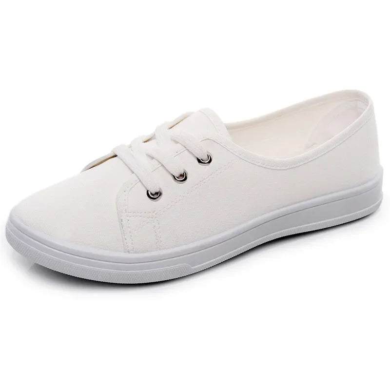 Lady Classic Round Toe White Canvas Shoes | Comfortable Lace-Up Street Sneakers for Students