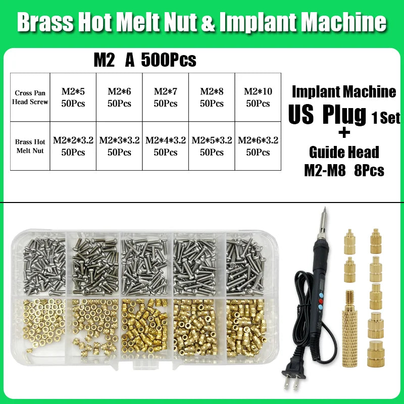 M2 M3 M4 Brass Insert Nuts for Bolt & Screw Implantation – Hot Melt Knurled Thread & Soldering Iron Tip for 3D Printer