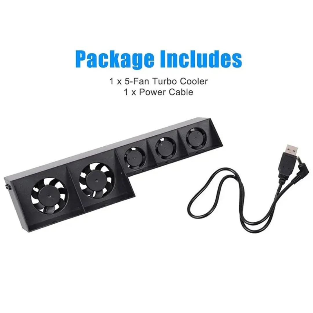 PS4 USB Cooling Fan — External 5-Fan Turbo Cooler with Temperature Control for PlayStation 4