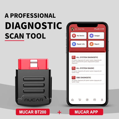 MUCAR BT200 OBD2 Automotive Diagnostic Scanner – Bluetooth/WiFi Car Tool with 15 Reset Functions