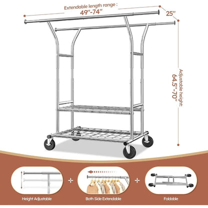 Rubi Clothes rack Heavy duty clothes rack with wheels bearing 630LBS clothes rack for rolling