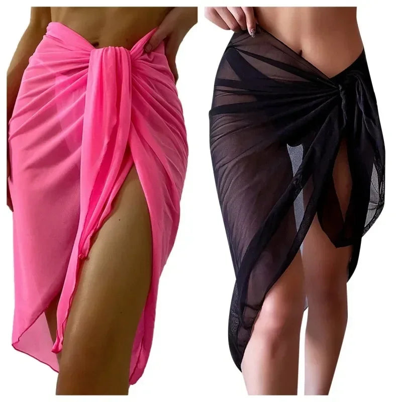 Women’s Sheer Beach Wrap Skirt – Knot Waist Swimsuit Bikini Cover Up Scarf for Summer Swimwear