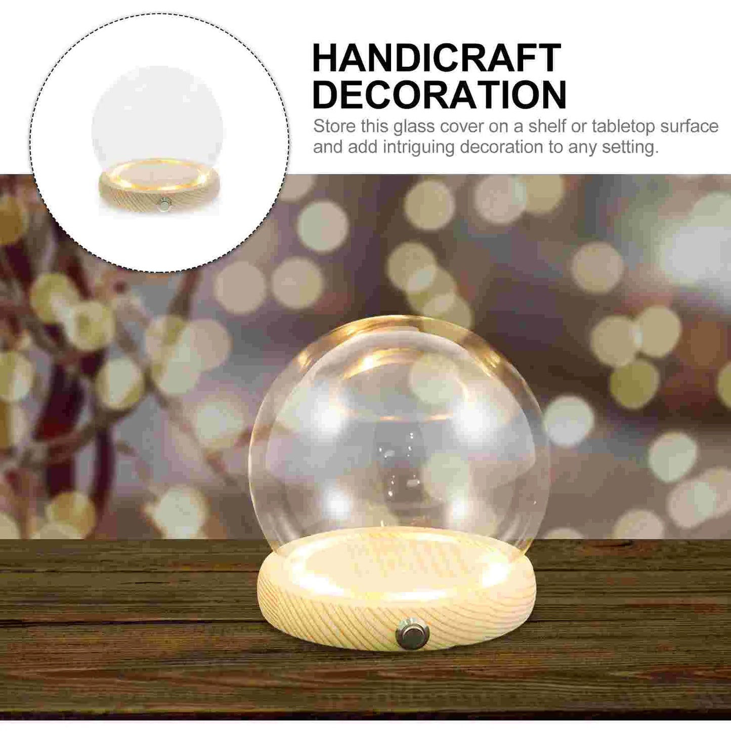 Handmade Glass Display Dome – Clear Plant Pots with LED Lights, Glowing Eternal Preserved Flowers Decor