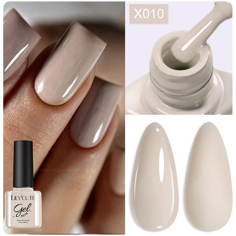 LILYCUTE Solid Color Gel Nail Polish 7ml - Semi-Permanent Soak Off UV LED Gel Varnish for Nail Manicure Art